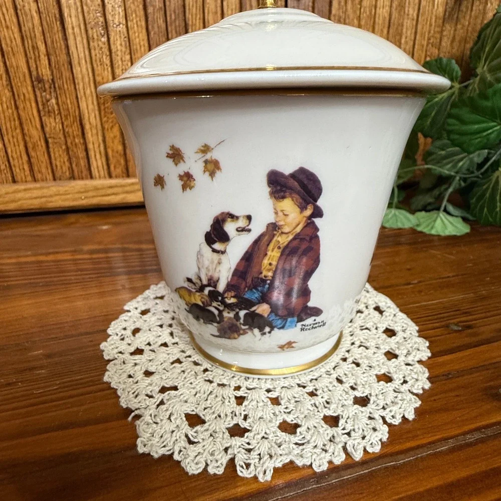 Gorham Norman Rockwell A Boy and His Dog Jar 1979 White Gold Excellent Limit Ed